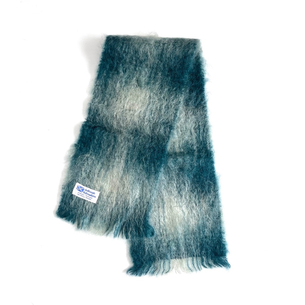 Jedburgh Kiltmakers Vintage Teal Plaid Mohair Wool Scarf Made in Scotland